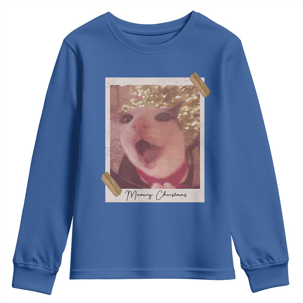 Meowy Christmas Youth Sweatshirt Funny Cat Lovers Xmas Vintage Photo - Wonder Print Shop