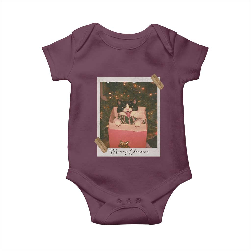 Meowy Christmas Baby Onesie Cute Cat Lovers Xmas Retro Vintage Photo - Wonder Print Shop