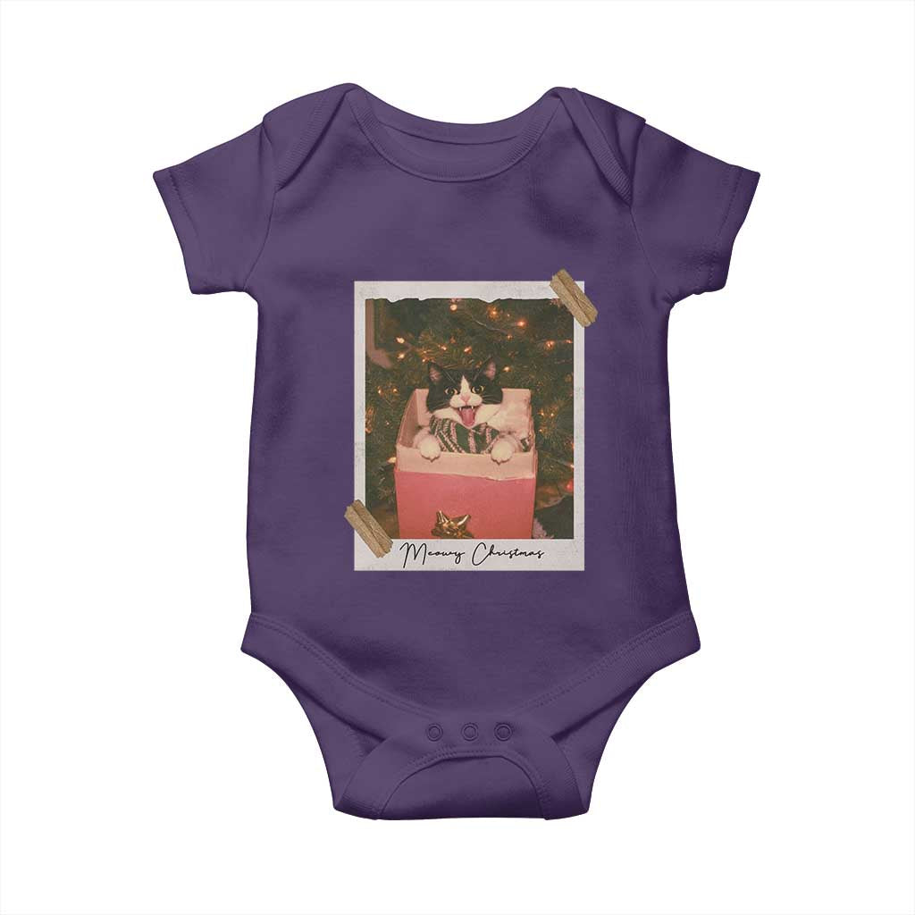 Meowy Christmas Baby Onesie Cute Cat Lovers Xmas Retro Vintage Photo - Wonder Print Shop