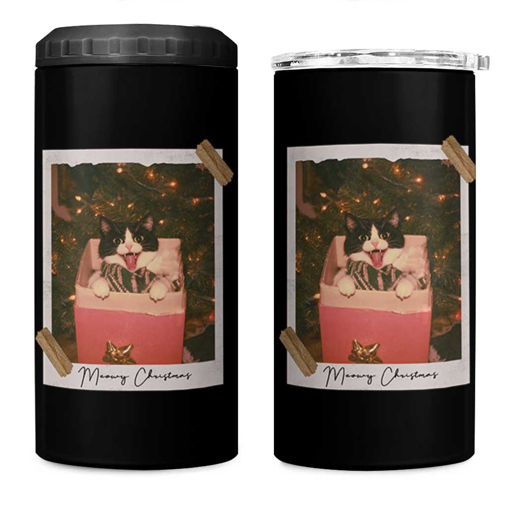 Meowy Christmas 4 in 1 Can Cooler Tumbler Cute Cat Lovers Xmas Retro Vintage Photo - Wonder Print Shop