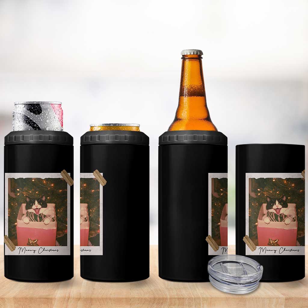 Meowy Christmas 4 in 1 Can Cooler Tumbler Cute Cat Lovers Xmas Retro Vintage Photo - Wonder Print Shop