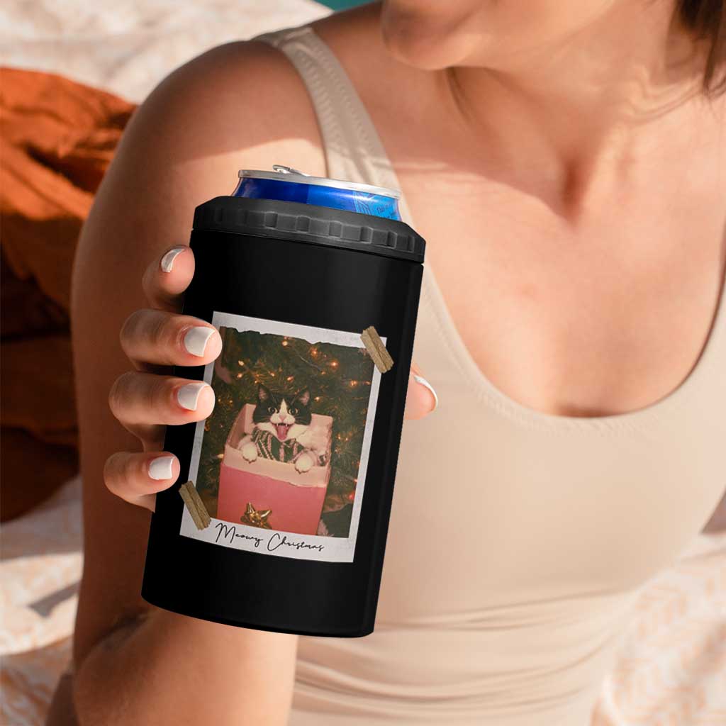Meowy Christmas 4 in 1 Can Cooler Tumbler Cute Cat Lovers Xmas Retro Vintage Photo - Wonder Print Shop