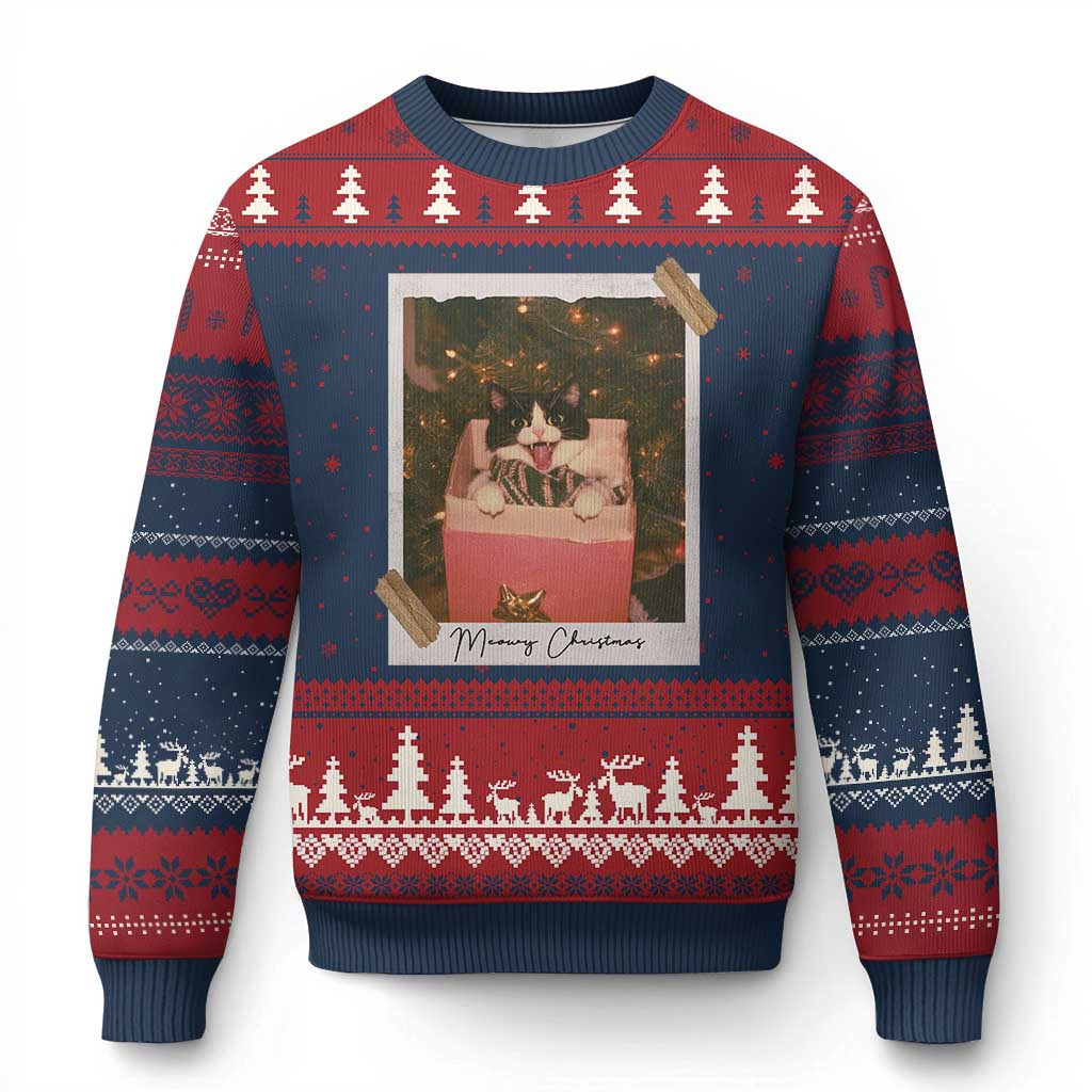 Meowy Xmas Ugly Christmas Sweater Cute Cat Lovers Xmas Retro Vintage Photo - Wonder Print Shop