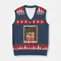 Meowy Xmas V-Neck Knit Sweater Vest Cute Cat Lovers Xmas Retro Vintage Photo - Wonder Print Shop
