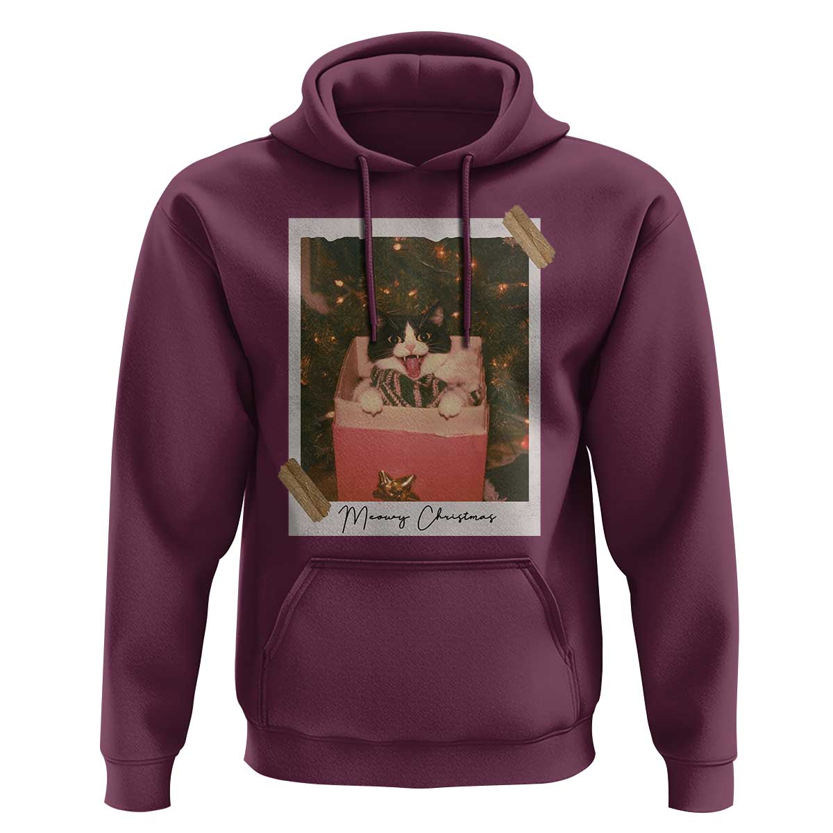 Meowy Christmas Hoodie Cute Cat Lovers Xmas Retro Vintage Photo - Wonder Print Shop