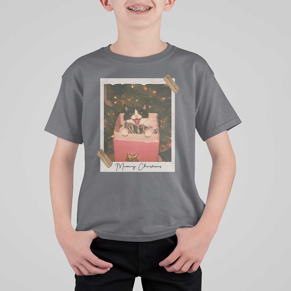 Meowy Christmas T Shirt For Kid Cute Cat Lovers Xmas Retro Vintage Photo - Wonder Print Shop