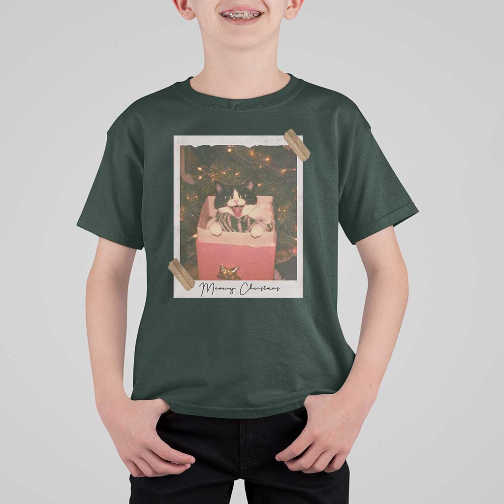 Meowy Christmas T Shirt For Kid Cute Cat Lovers Xmas Retro Vintage Photo - Wonder Print Shop