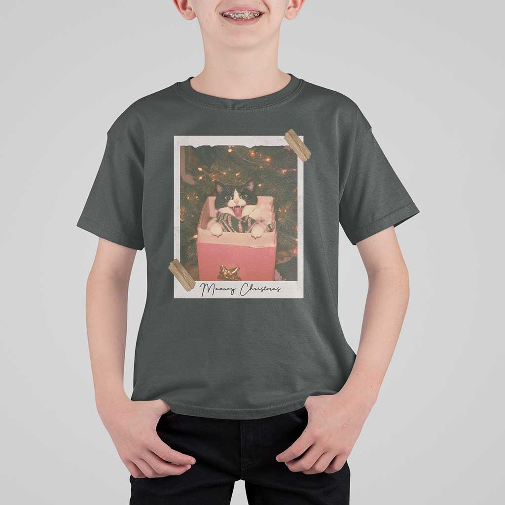 Meowy Christmas T Shirt For Kid Cute Cat Lovers Xmas Retro Vintage Photo - Wonder Print Shop