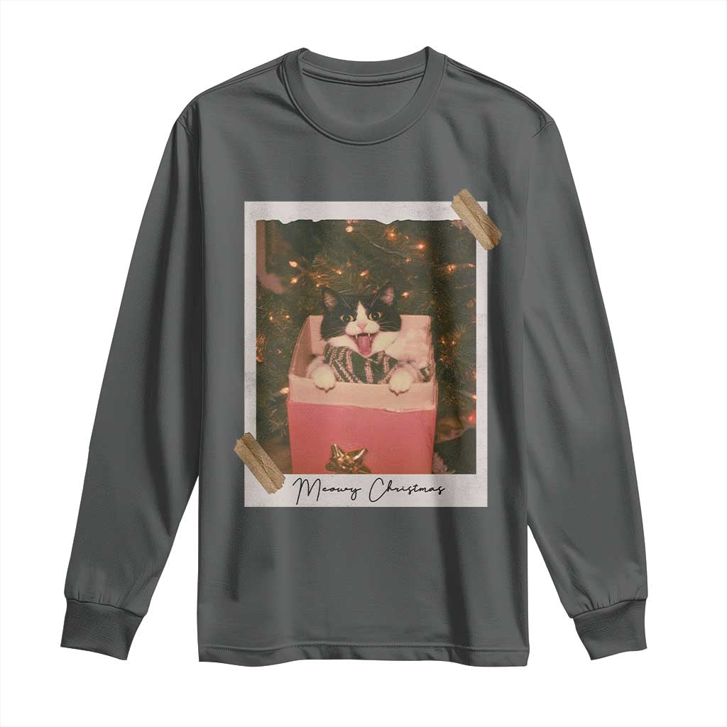 Meowy Christmas Long Sleeve Shirt Cute Cat Lovers Xmas Retro Vintage Photo - Wonder Print Shop