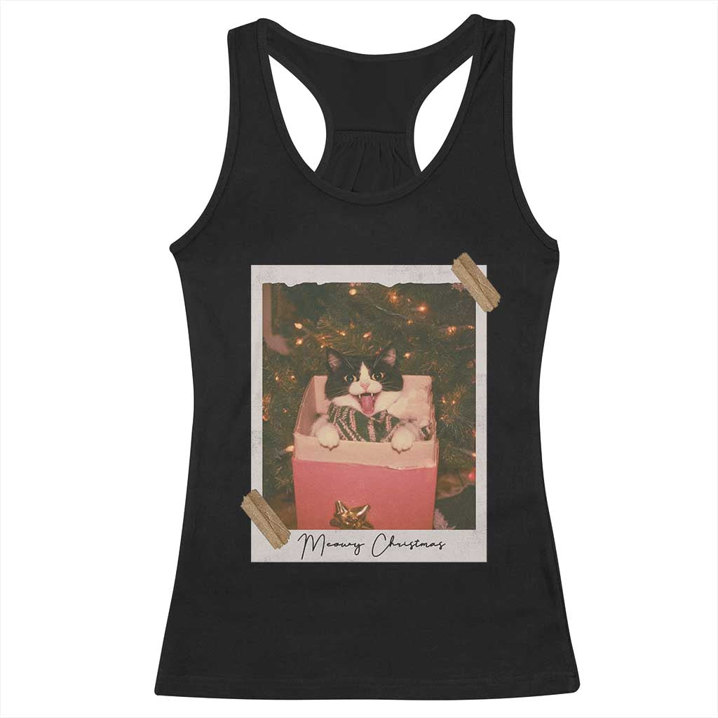 Meowy Christmas Racerback Tank Top Cute Cat Lovers Xmas Retro Vintage Photo - Wonder Print Shop