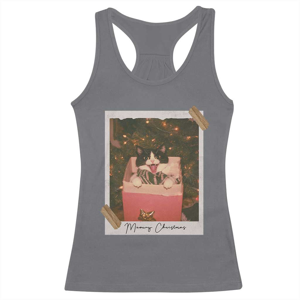 Meowy Christmas Racerback Tank Top Cute Cat Lovers Xmas Retro Vintage Photo - Wonder Print Shop