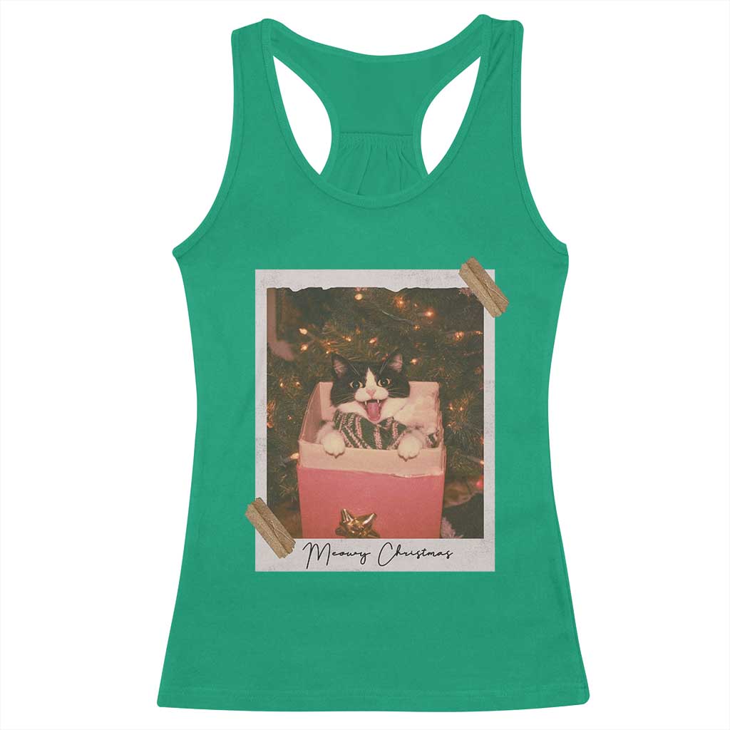 Meowy Christmas Racerback Tank Top Cute Cat Lovers Xmas Retro Vintage Photo - Wonder Print Shop