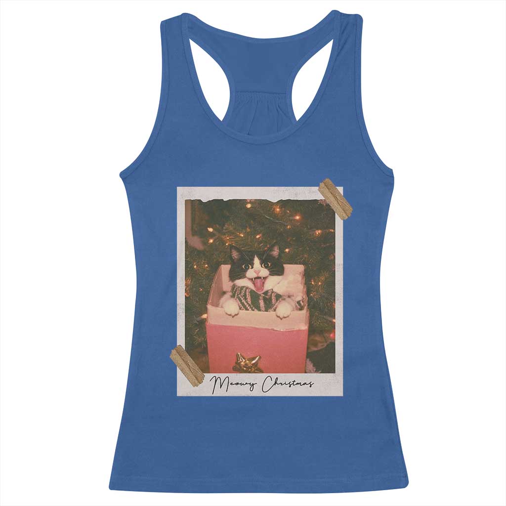 Meowy Christmas Racerback Tank Top Cute Cat Lovers Xmas Retro Vintage Photo - Wonder Print Shop