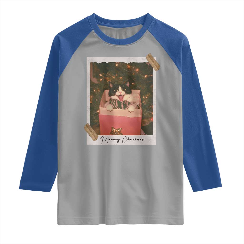 Meowy Christmas Raglan Shirt Cute Cat Lovers Xmas Retro Vintage Photo - Wonder Print Shop