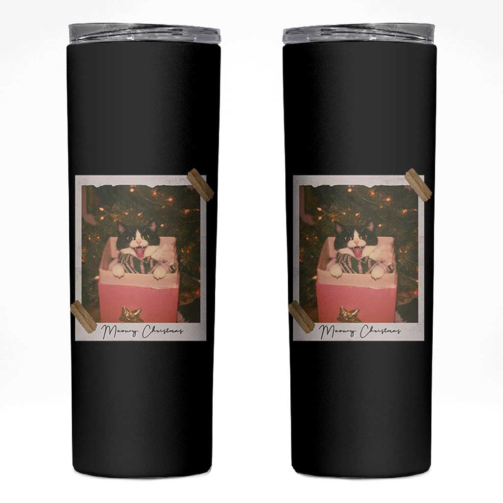Meowy Christmas Skinny Tumbler Cute Cat Lovers Xmas Retro Vintage Photo - Wonder Print Shop