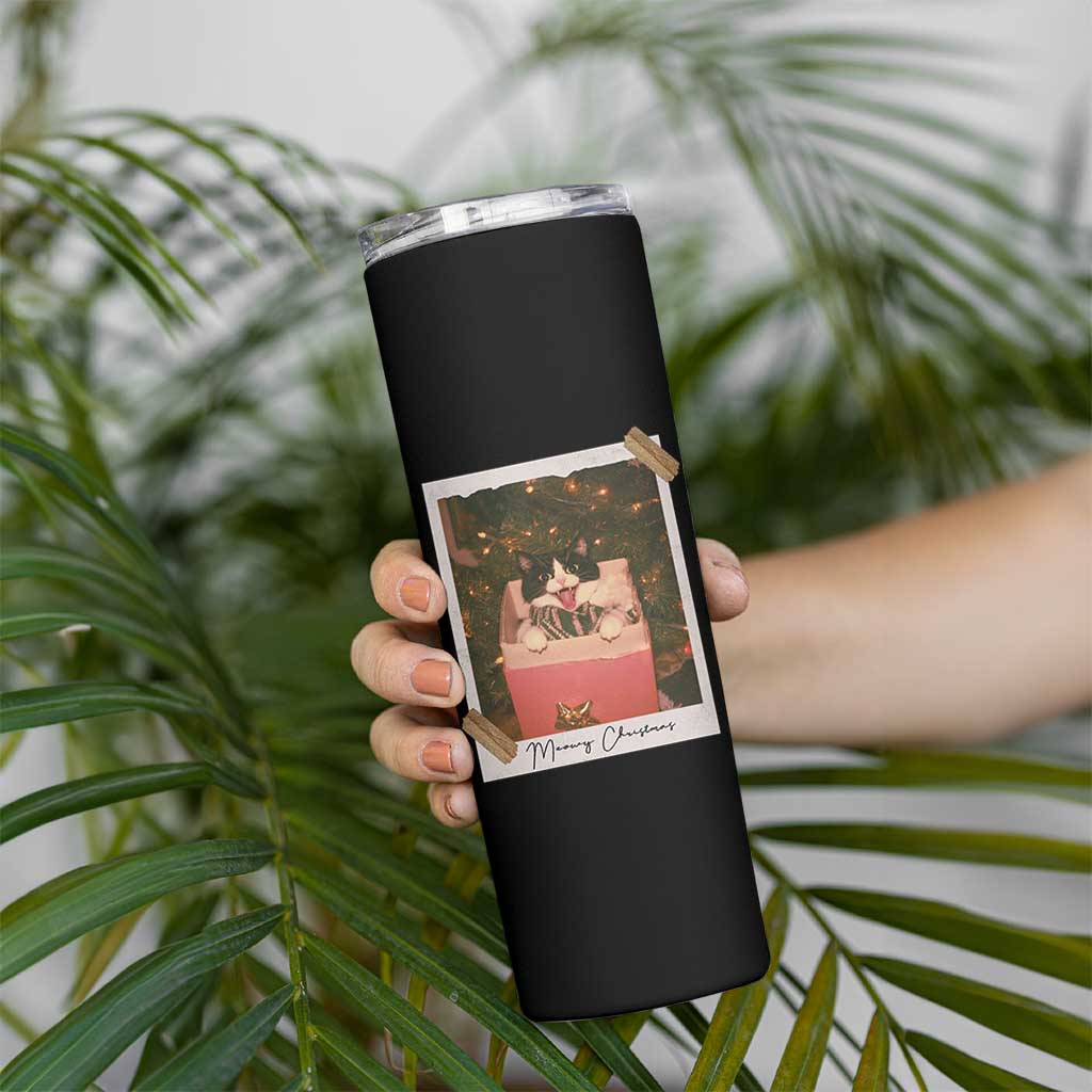 Meowy Christmas Skinny Tumbler Cute Cat Lovers Xmas Retro Vintage Photo - Wonder Print Shop