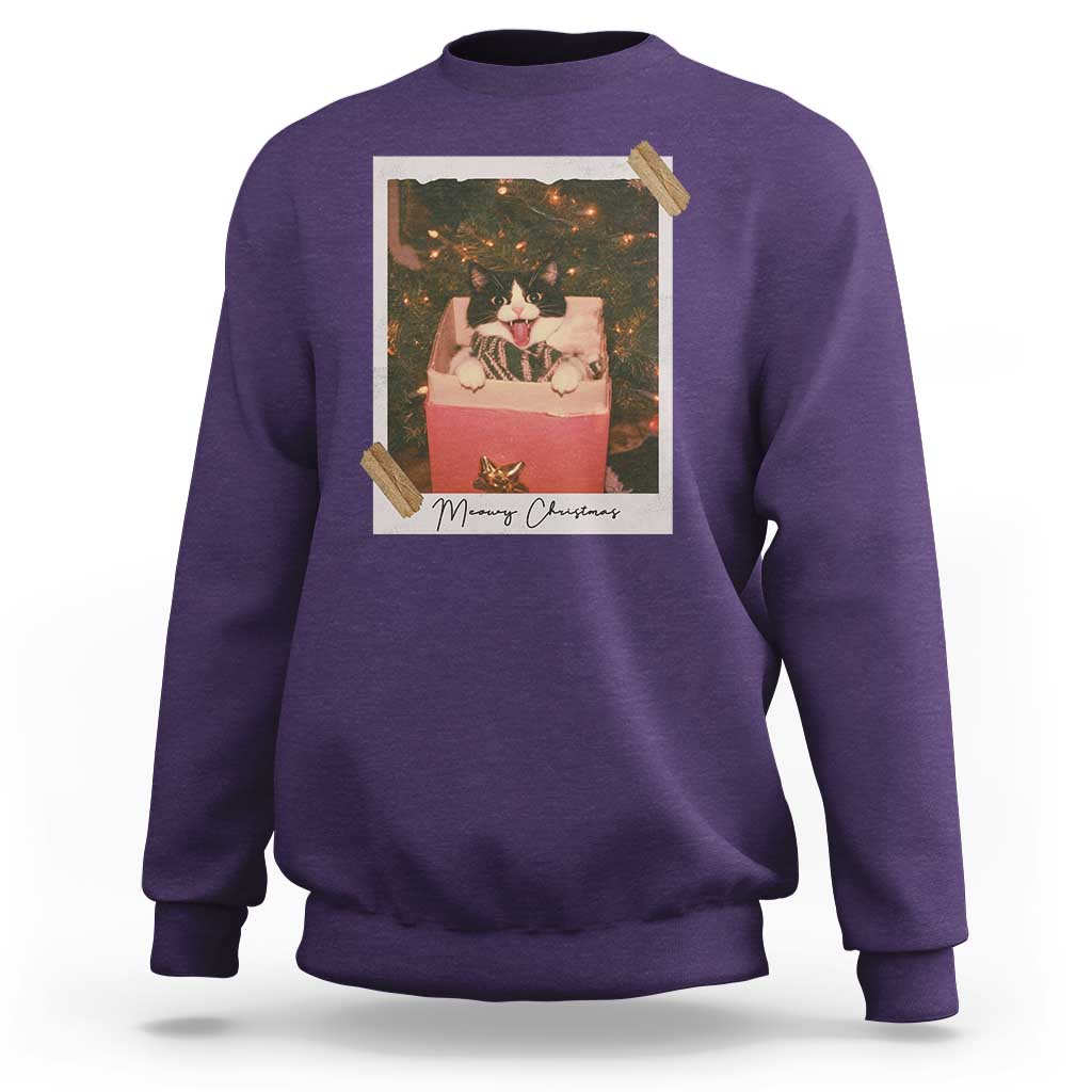 Meowy Christmas Sweatshirt Cute Cat Lovers Xmas Retro Vintage Photo - Wonder Print Shop