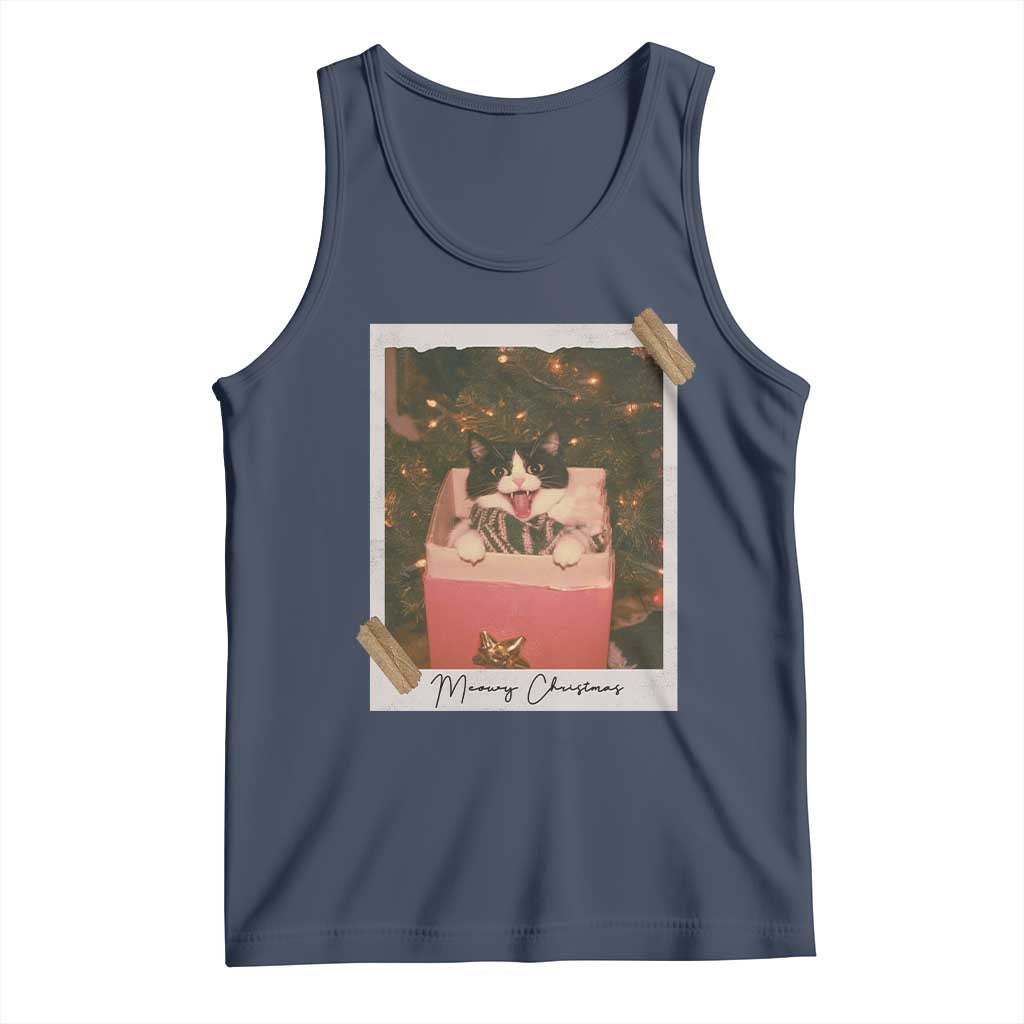 Meowy Christmas Tank Top Cute Cat Lovers Xmas Retro Vintage Photo - Wonder Print Shop