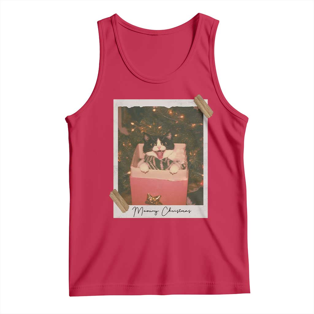 Meowy Christmas Tank Top Cute Cat Lovers Xmas Retro Vintage Photo - Wonder Print Shop