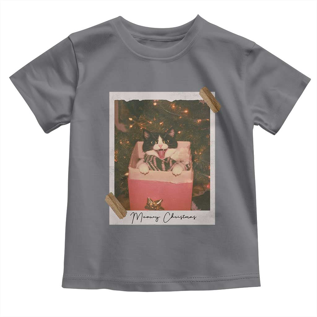 Meowy Christmas Toddler T Shirt Cute Cat Lovers Xmas Retro Vintage Photo - Wonder Print Shop