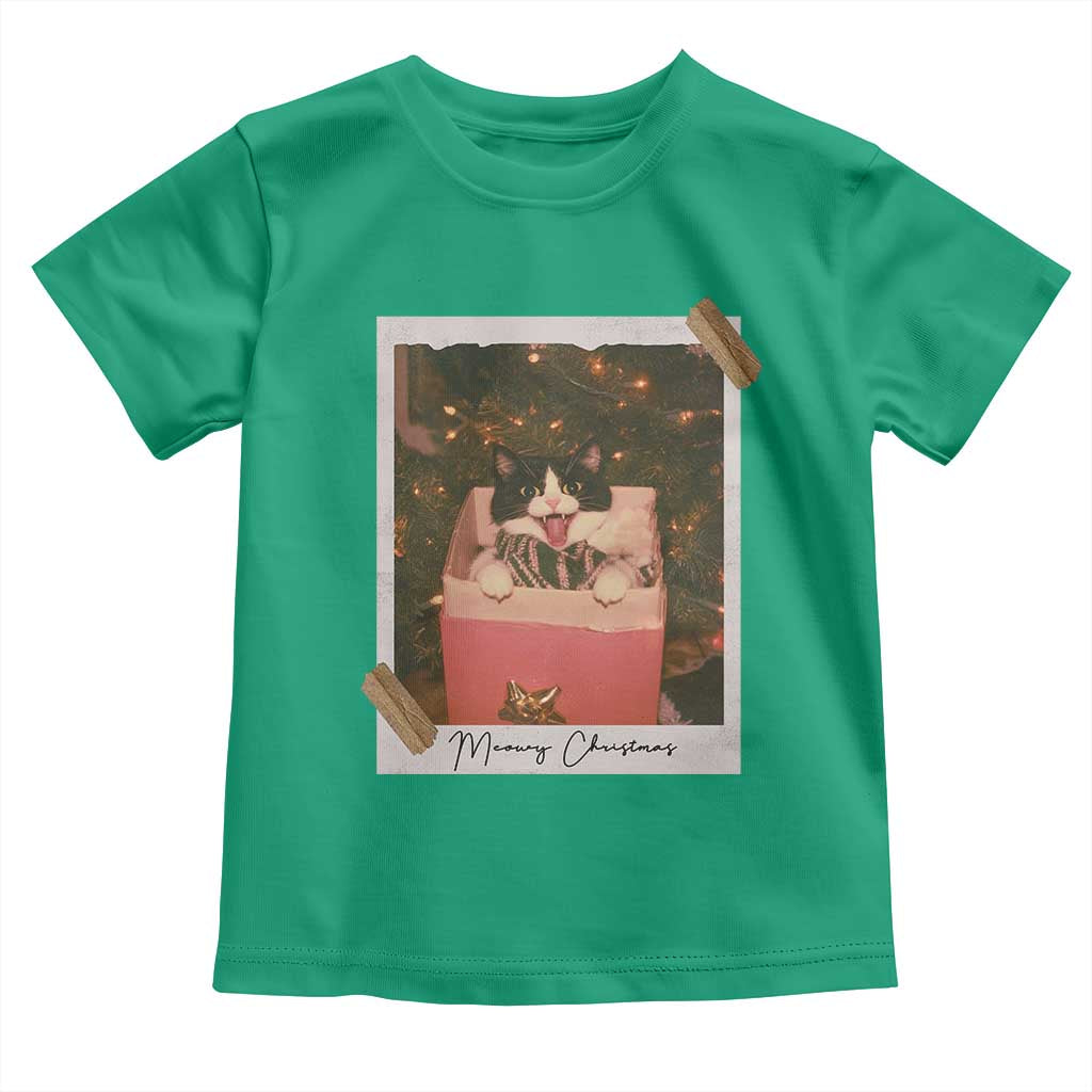 Meowy Christmas Toddler T Shirt Cute Cat Lovers Xmas Retro Vintage Photo - Wonder Print Shop
