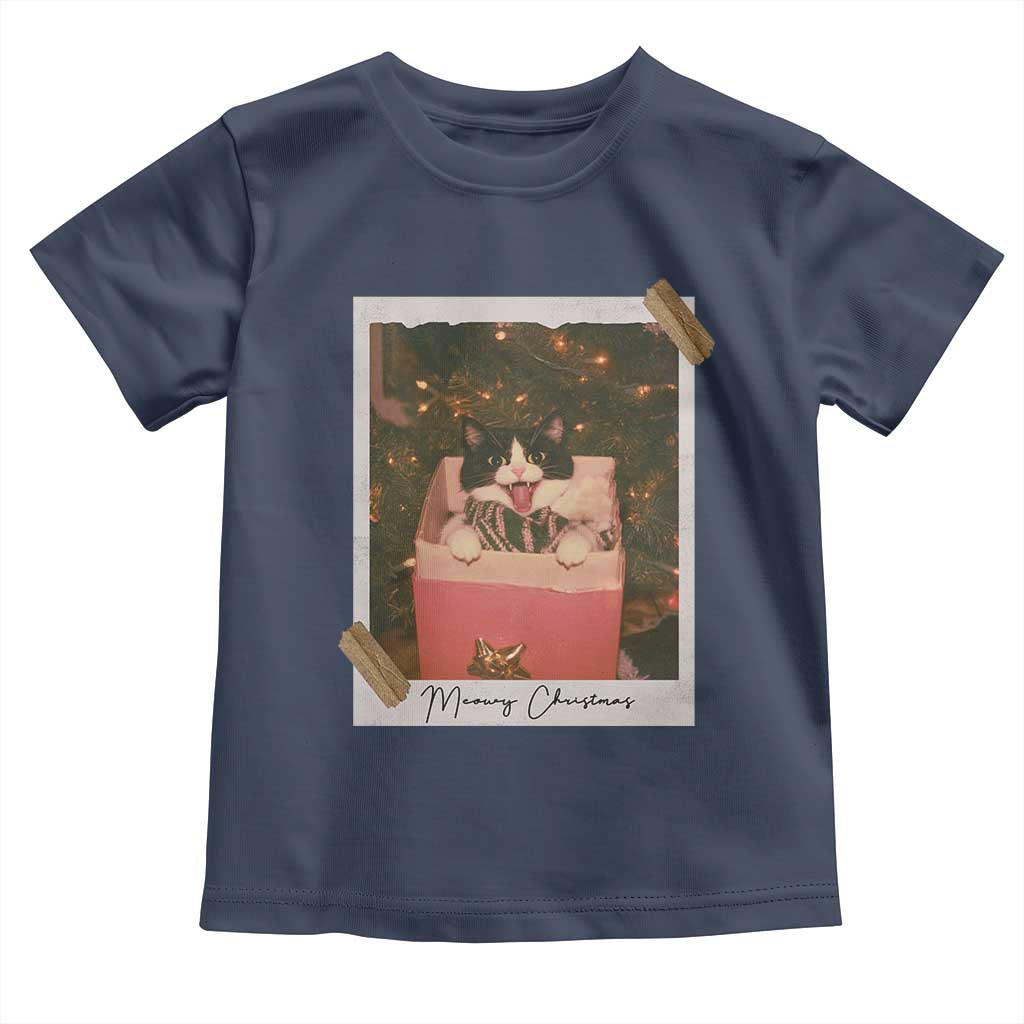 Meowy Christmas Toddler T Shirt Cute Cat Lovers Xmas Retro Vintage Photo - Wonder Print Shop