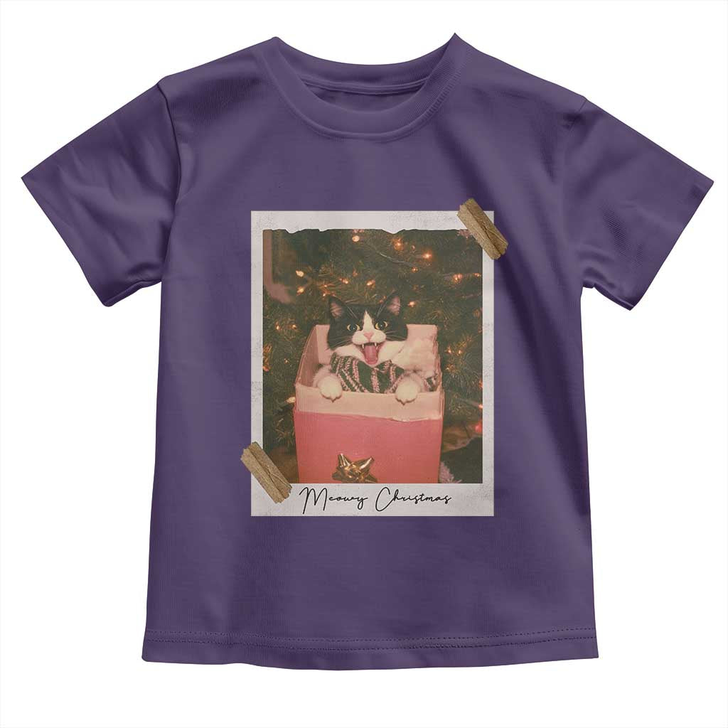 Meowy Christmas Toddler T Shirt Cute Cat Lovers Xmas Retro Vintage Photo - Wonder Print Shop