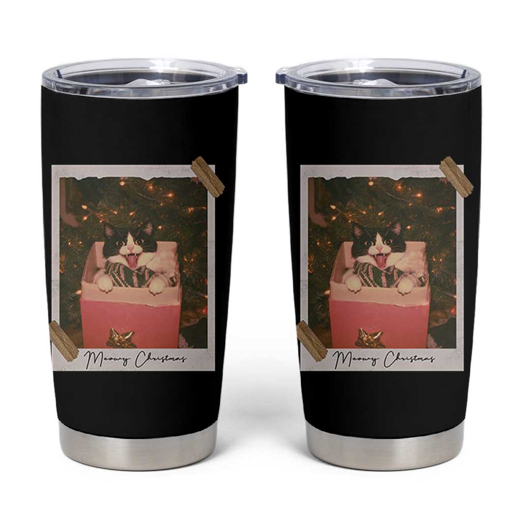 Meowy Christmas Tumbler Cup Cute Cat Lovers Xmas Retro Vintage Photo - Wonder Print Shop