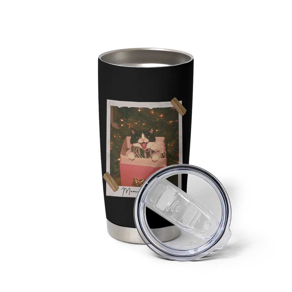Meowy Christmas Tumbler Cup Cute Cat Lovers Xmas Retro Vintage Photo - Wonder Print Shop