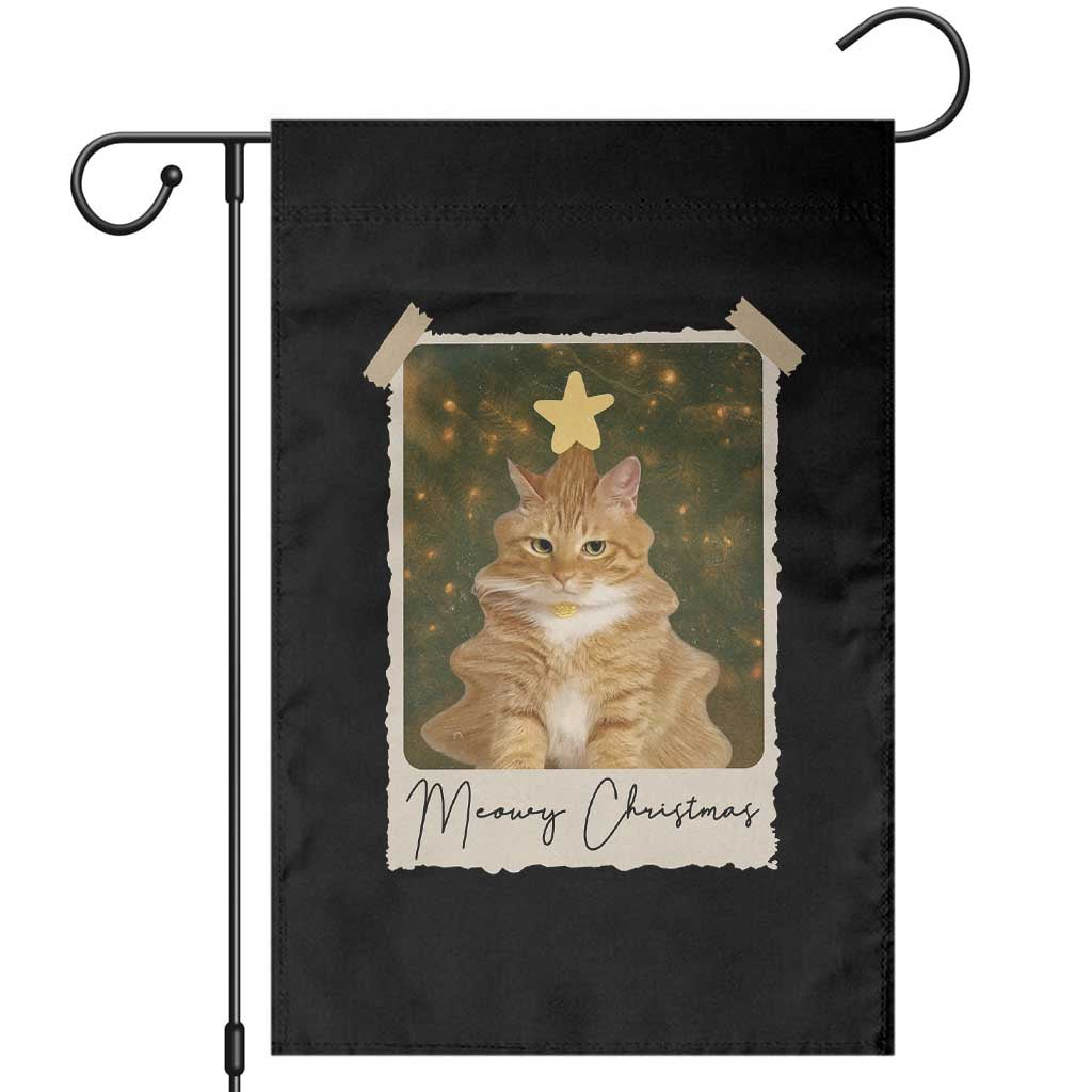 Meowy Christmas Garden Flag Funny Cat Xmas Tree Retro Vintage Photo - Wonder Print Shop