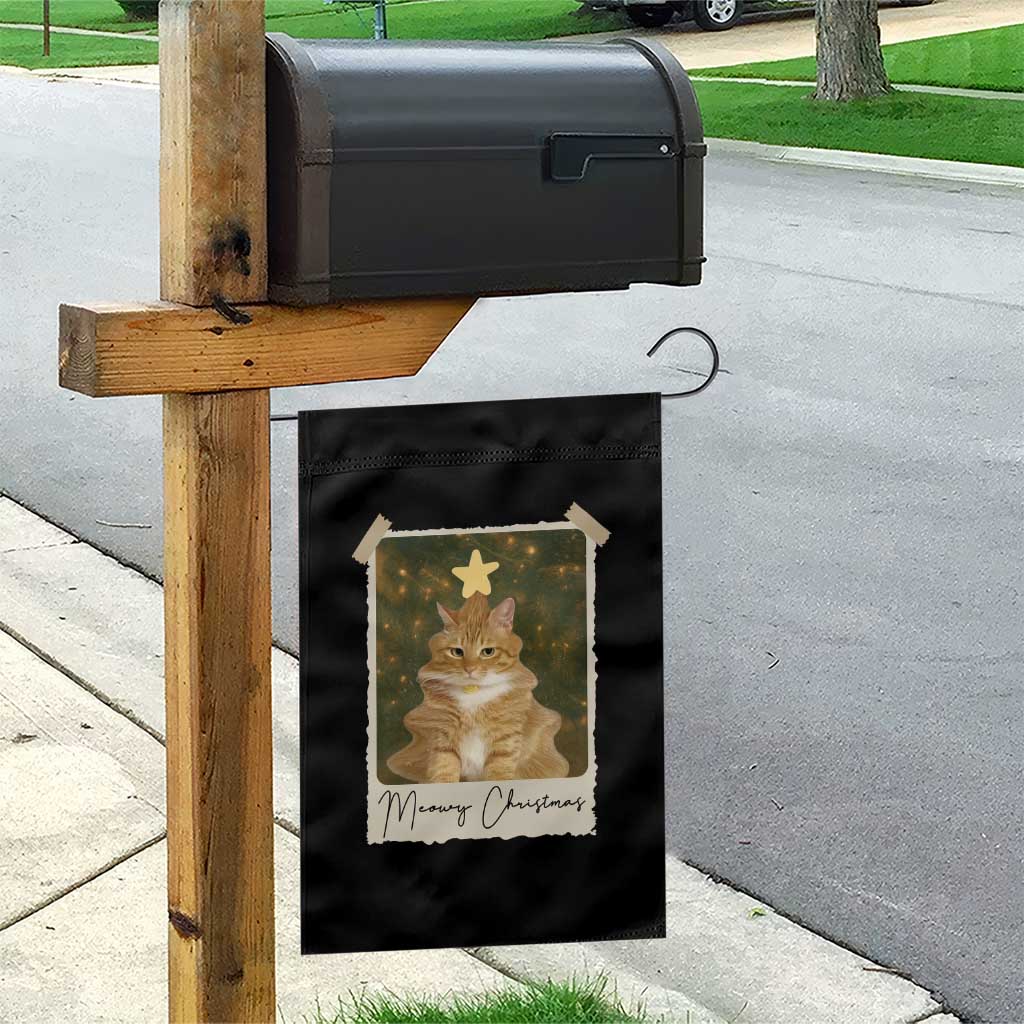 Meowy Christmas Garden Flag Funny Cat Xmas Tree Retro Vintage Photo - Wonder Print Shop