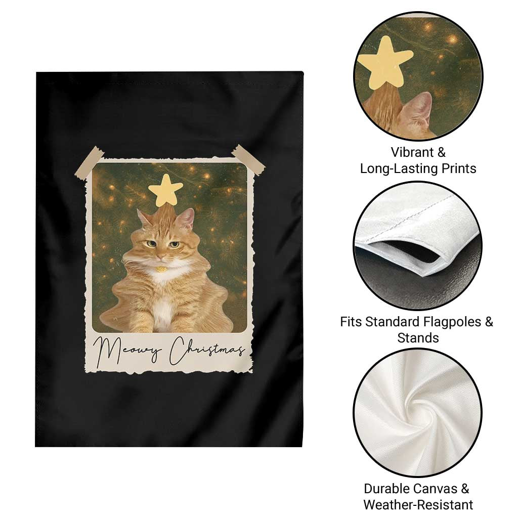 Meowy Christmas Garden Flag Funny Cat Xmas Tree Retro Vintage Photo - Wonder Print Shop
