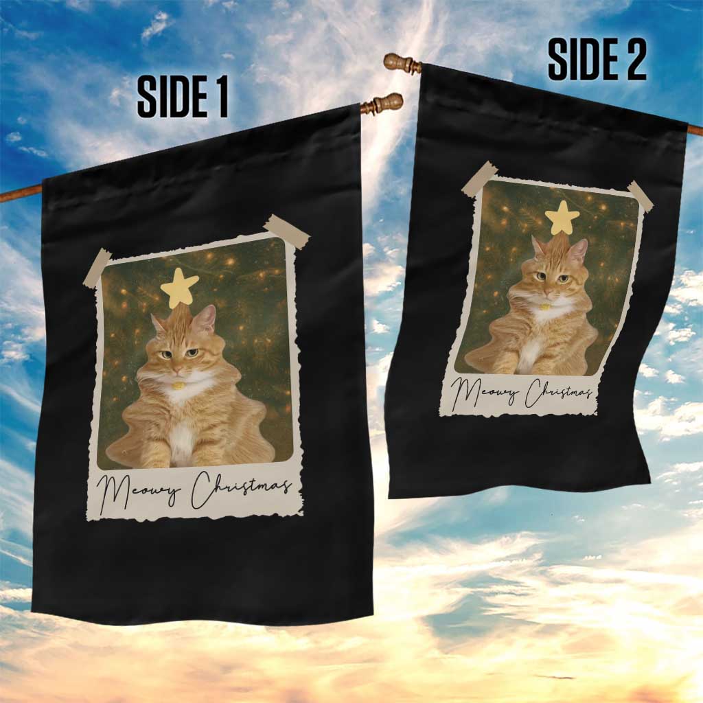 Meowy Christmas Garden Flag Funny Cat Xmas Tree Retro Vintage Photo - Wonder Print Shop