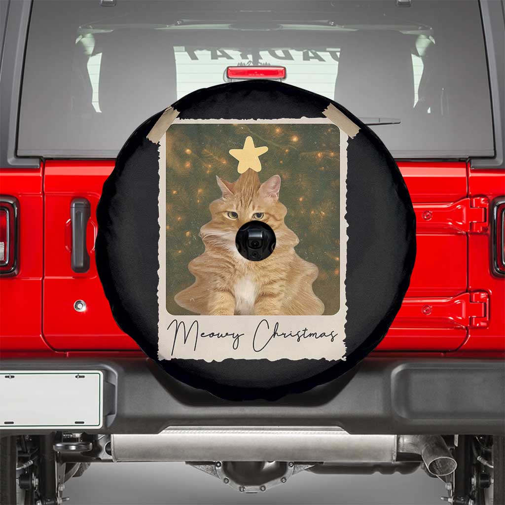Meowy Christmas Spare Tire Cover Funny Cat Xmas Tree Retro Vintage Photo - Wonder Print Shop