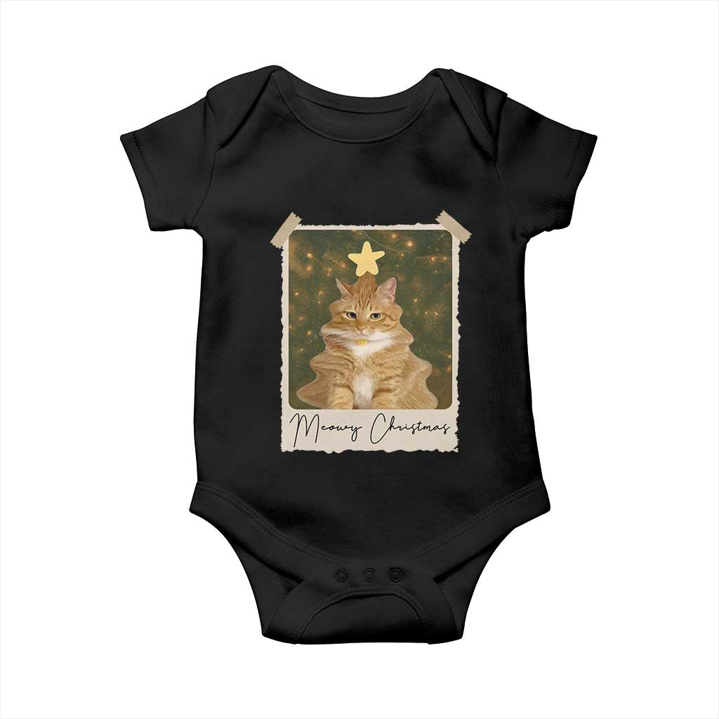 Meowy Christmas Baby Onesie Funny Cat Xmas Tree Retro Vintage Photo - Wonder Print Shop