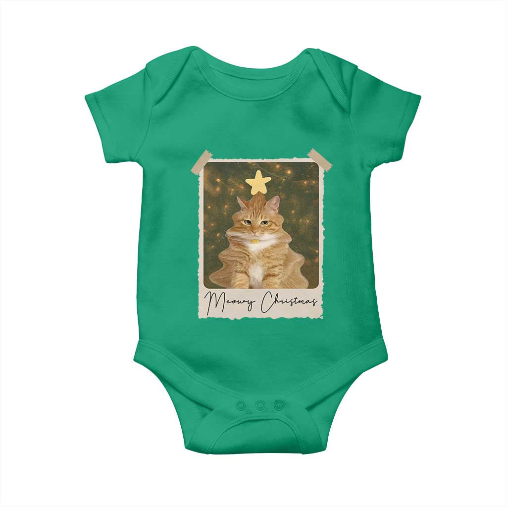 Meowy Christmas Baby Onesie Funny Cat Xmas Tree Retro Vintage Photo - Wonder Print Shop