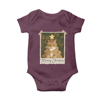 Meowy Christmas Baby Onesie Funny Cat Xmas Tree Retro Vintage Photo - Wonder Print Shop