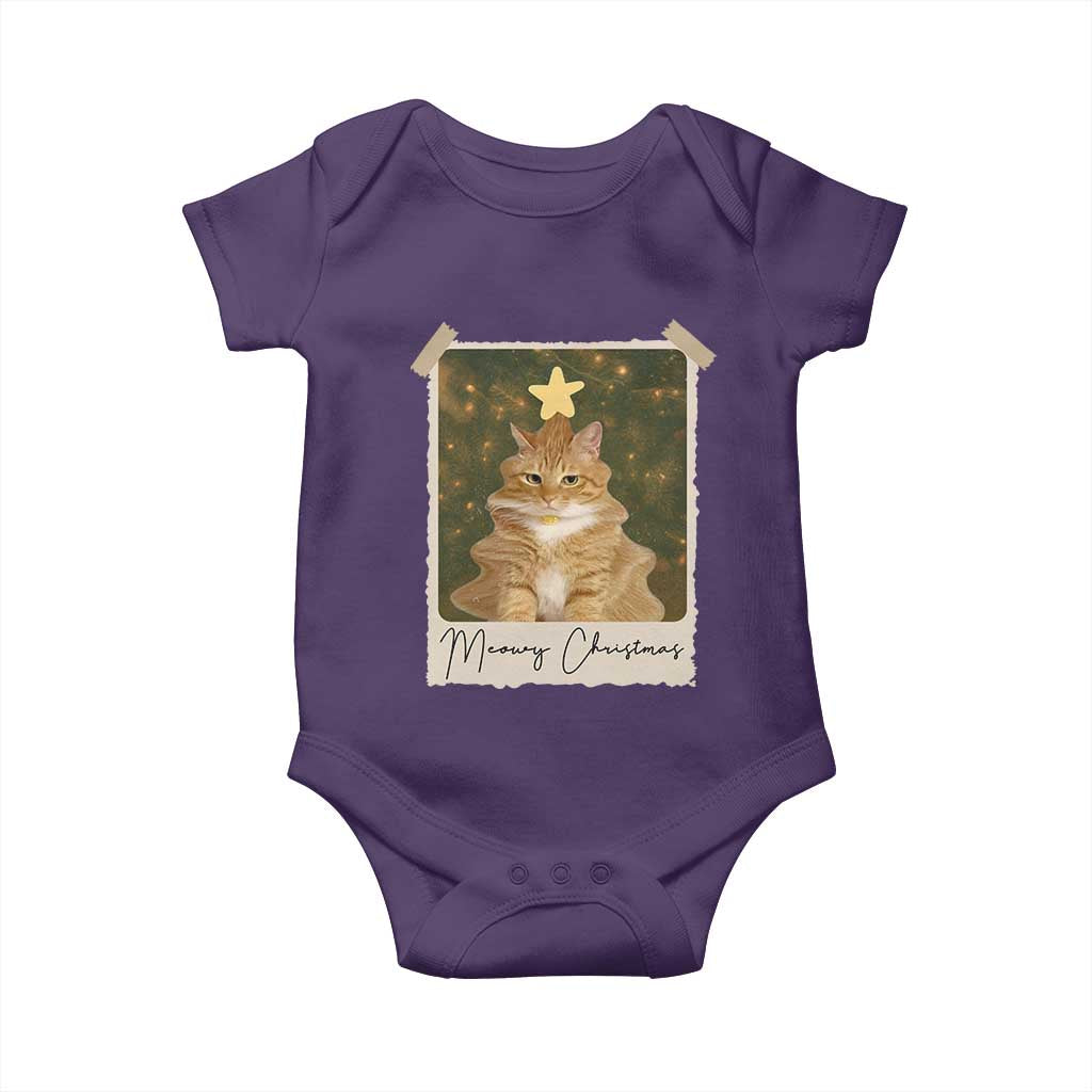 Meowy Christmas Baby Onesie Funny Cat Xmas Tree Retro Vintage Photo - Wonder Print Shop