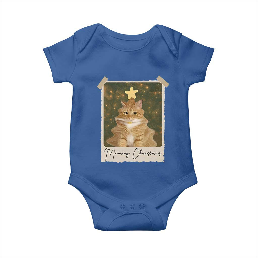 Meowy Christmas Baby Onesie Funny Cat Xmas Tree Retro Vintage Photo - Wonder Print Shop