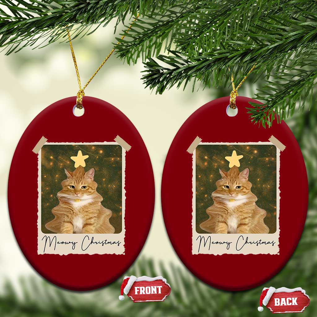 Meowy Christmas Ceramic Ornament Funny Cat Xmas Tree Retro Vintage Photo - Wonder Print Shop