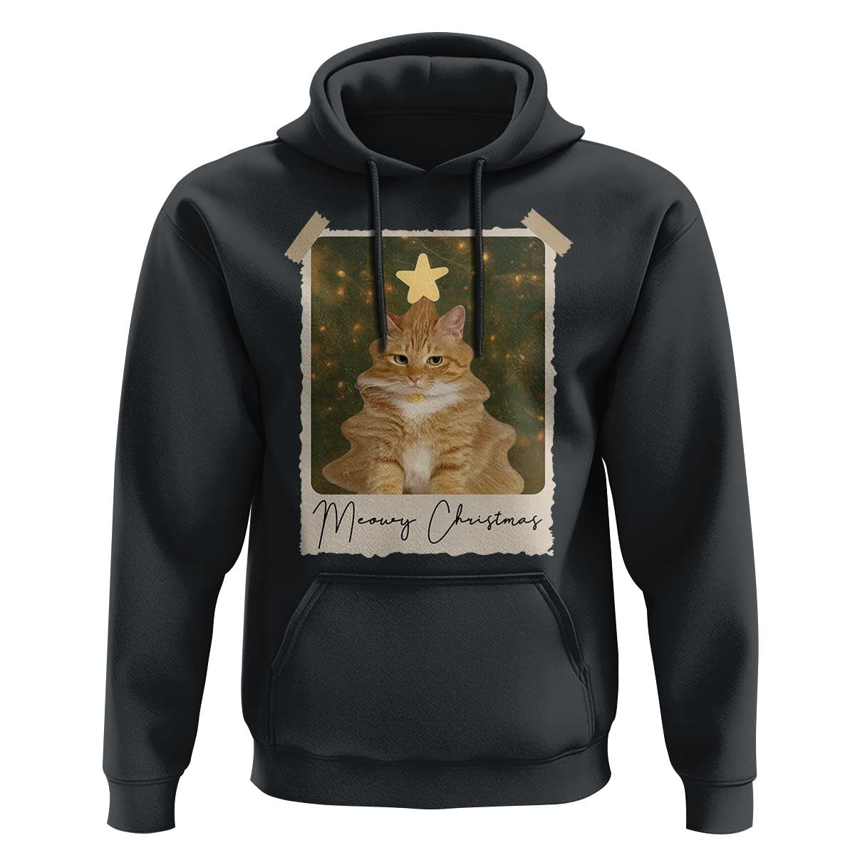 Meowy Christmas Hoodie Funny Cat Xmas Tree Retro Vintage Photo - Wonder Print Shop