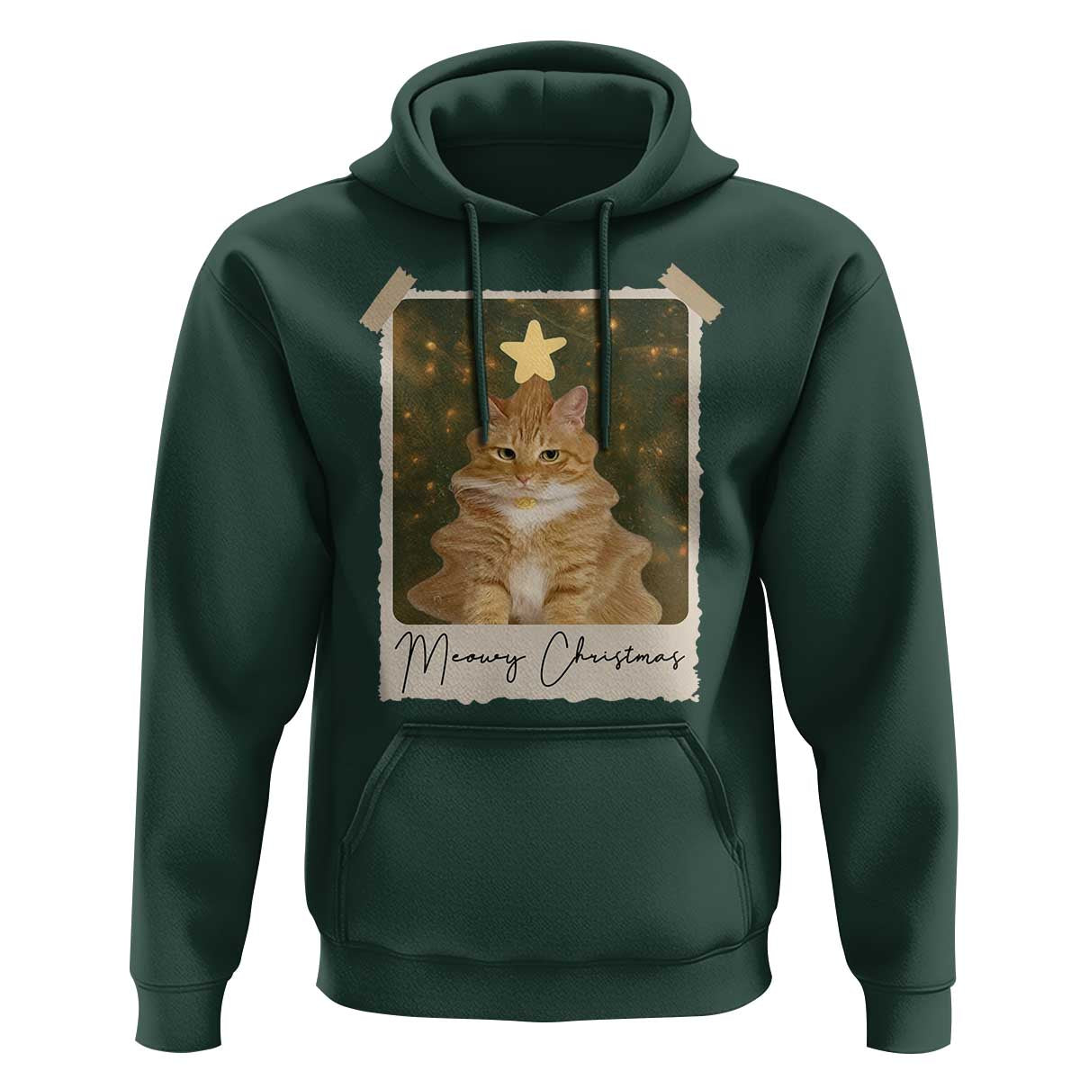 Meowy Christmas Hoodie Funny Cat Xmas Tree Retro Vintage Photo - Wonder Print Shop