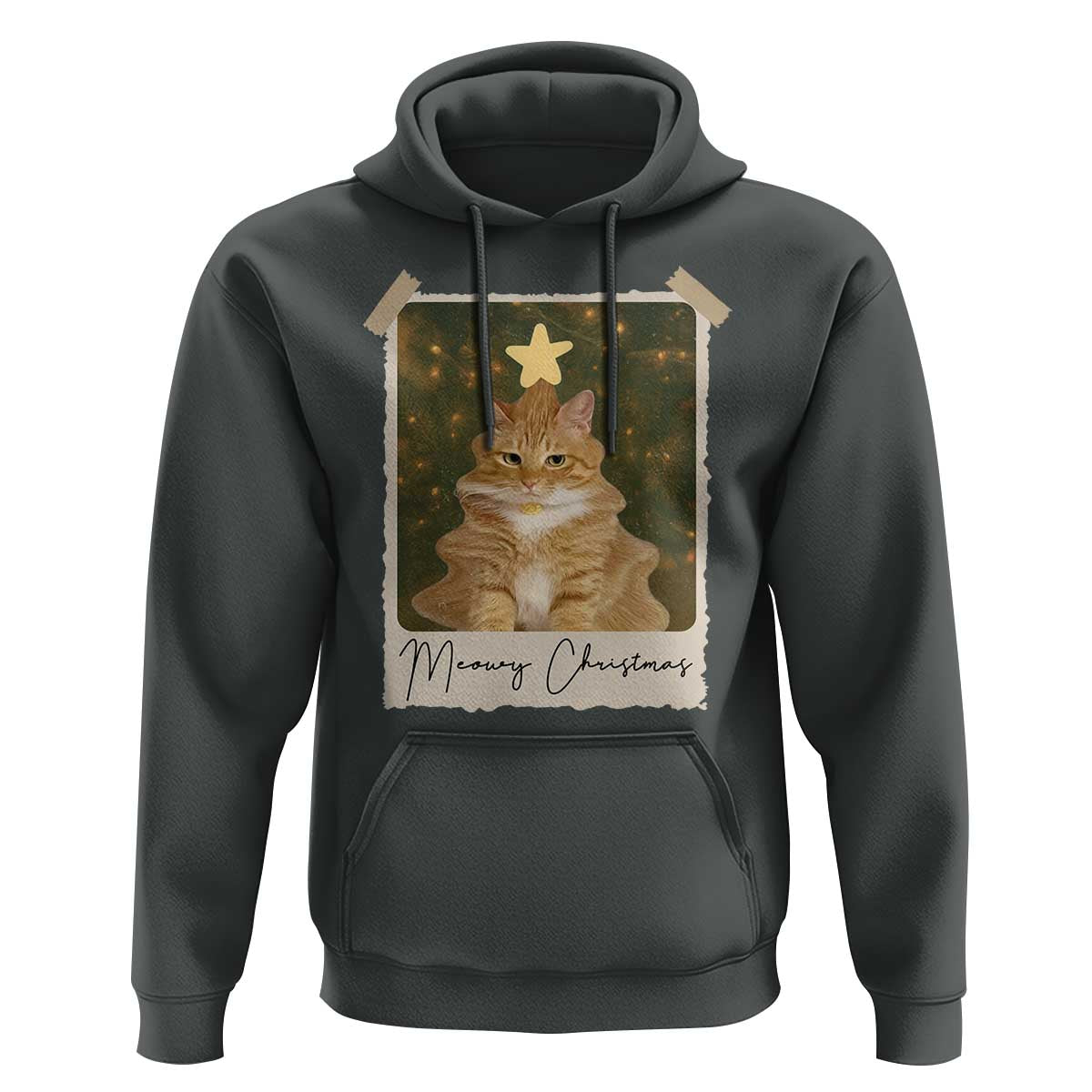 Meowy Christmas Hoodie Funny Cat Xmas Tree Retro Vintage Photo - Wonder Print Shop