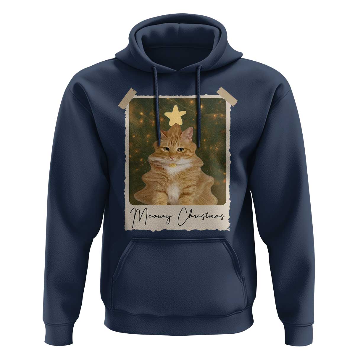 Meowy Christmas Hoodie Funny Cat Xmas Tree Retro Vintage Photo - Wonder Print Shop