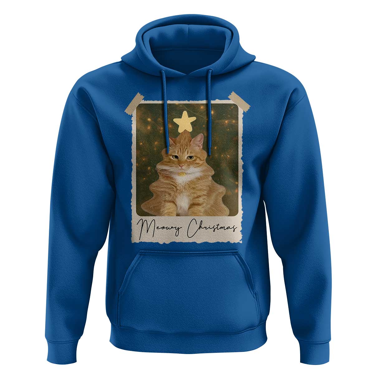 Meowy Christmas Hoodie Funny Cat Xmas Tree Retro Vintage Photo - Wonder Print Shop