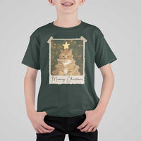Meowy Christmas T Shirt For Kid Funny Cat Xmas Tree Retro Vintage Photo - Wonder Print Shop