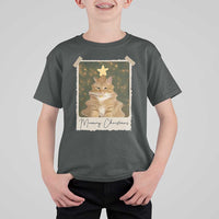 Meowy Christmas T Shirt For Kid Funny Cat Xmas Tree Retro Vintage Photo - Wonder Print Shop