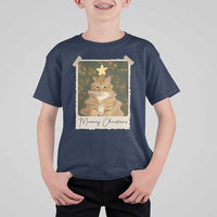 Meowy Christmas T Shirt For Kid Funny Cat Xmas Tree Retro Vintage Photo - Wonder Print Shop