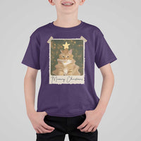 Meowy Christmas T Shirt For Kid Funny Cat Xmas Tree Retro Vintage Photo - Wonder Print Shop