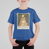 Meowy Christmas T Shirt For Kid Funny Cat Xmas Tree Retro Vintage Photo - Wonder Print Shop